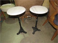 (2X) ROUND MARBLE TOP CAST IRON BASE TABLES