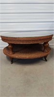 WICKER COFFEE TABLE WITH GLASS TOP
