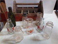 Vintage Milk Bottles and Crate