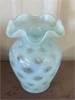 Blue Coin Dot Ruffled Edge 5 Inch Vase