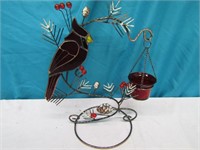 Stained Glass Cardinal Tea Light Holder 11" T
