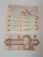 1986 Canadian 2 Dollar Bills