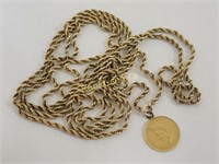 14 K Gold Chain & Coin Pendant