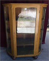 Antique Bow Side Painted Oak China Cabinet