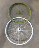 2 painted bike wheels