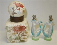 PAIR OF NUDE SNUFFS AND INKWELL