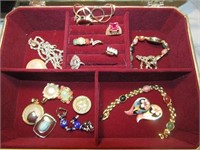 Small Lot Costume Jewelry in Box Case is 10"