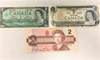 Canadian $1 & $2 Banknotes