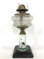 Vintage oil lamp base with painted scene