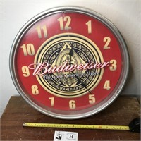 Plastic Budweiser Battery Operated Clock -Untested