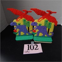 PAIR OF CROSS STITCHED BOOKENDS 8 IN