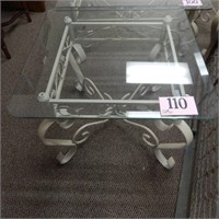 BEVELED GLASS WITH METAL FRAME END TABLE MATCHES