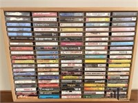 Collection of Cassette Tapes in Wooden Display