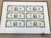 Framed Uncut $2 Bills