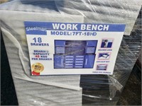 New/ Unused 7' Work Bench w/ 18 Drawers BLUE