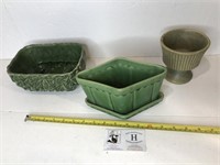 Three Green Pottery Pieces