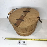 Wooden Bushel Basket w/ Handle & Folding Lid