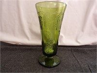 Grape Design Art Glass Green Vase 10"T