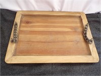 Wood Serving Tray Brass Chain Handles