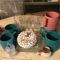 Shelf Lot 2 - Plastic Cups, Shell Box, etc