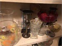 Shelf Lot 4 - Pitcher, Glasses, Candle Holders