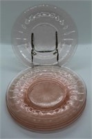 Set of 5 Pink Depression Glass Plates