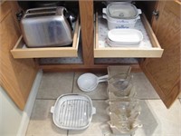 CONTENTS OF KITCHEN CABINETS INCL. CORNING WARE &