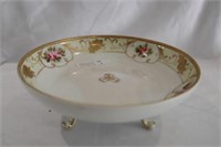 Vintage Nippon footed rose dish & heavy gold