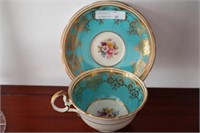 Aynsley cup & saucer teal with flowers