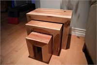 Like new quality modern solid wood nest of tables
