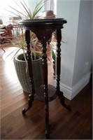 Fancy, Carved Mahogany plant stand 30"hx11" dia