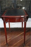 Antique leather insert drop leaf end table