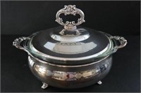 2 handled silver server with pyrex insert