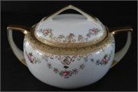 Handled Nippon hand painted covered dish