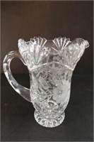 Very heavy crystal cut glass pitcher 9" high