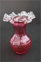 Fluted cranberry vase 5" high