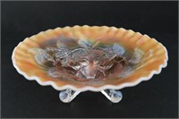 Footed Opalescent Carnival glass bowl