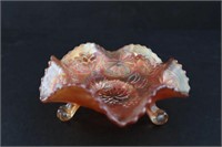 Fluted footed Carnival glass dish 6"diax2"h