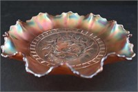 Fluted Carnival glass dish 9"diax2"h