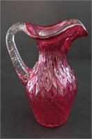 Cranberry pitcher with applied handle 7" high