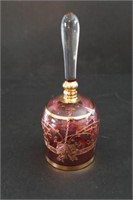 Cranberry bell with gold etched pattern 6.5" h