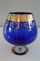 Rose bowl cobalt with gold trim 6.5" h
