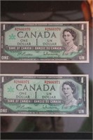 2  - 1967 Canadian sequential $1.00 bills