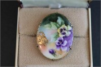 Porcelain Pansy Hand Painted Brooch 1.5"