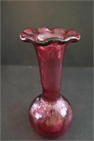 Cranberry fluted vase 8" h