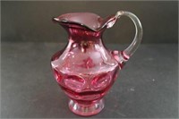 Cranberry pitcher applied handle 6.5" h