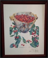 Bowl of Cherries Signed Watercolor