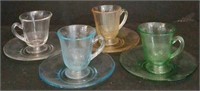 Colored Glass Tea Cups and Saucers