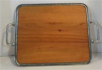 Wood Cutting Board in Metal Tray