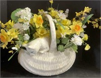 Adorable White Cat Planter and Flowers